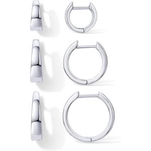imagePAVOI 18K Gold Plated Sterling Silver Posts Small Hoop Earrings for Women  Trendy Geometric Plain Chunky Huggie Earscape Piercing Pack  Everyday Gold Hoop Earrings SetWide