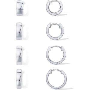 imagePAVOI 18K Gold Plated Sterling Silver Posts Small Hoop Earrings for Women  Trendy Geometric Plain Chunky Huggie Earscape Piercing Pack  Everyday Gold Hoop Earrings Set4Piece Set
