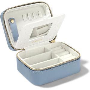 imagePAVOI Ice Blue Faux Leather Travel Jewelry Box for Women  Compact Jewelry Case with Mirror  Portable Organizer for Rings Necklaces Earrings and BraceletsIce Blue