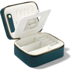 imagePAVOI Ice Blue Faux Leather Travel Jewelry Box for Women  Compact Jewelry Case with Mirror  Portable Organizer for Rings Necklaces Earrings and BraceletsEmerald