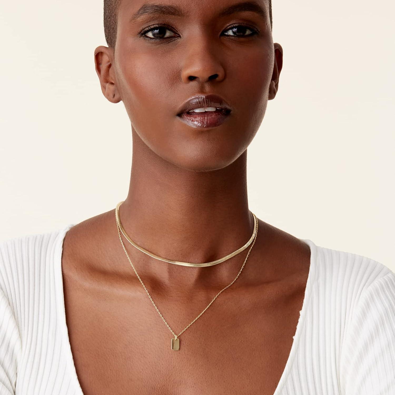 imagePAVOI 14K Gold Plated Layering Necklaces  Stylish Minimalist Design Pendant Necklaces  Bar Lotus Disc Dog Tag Horizontal Bar Pendants for WomenRose Gold