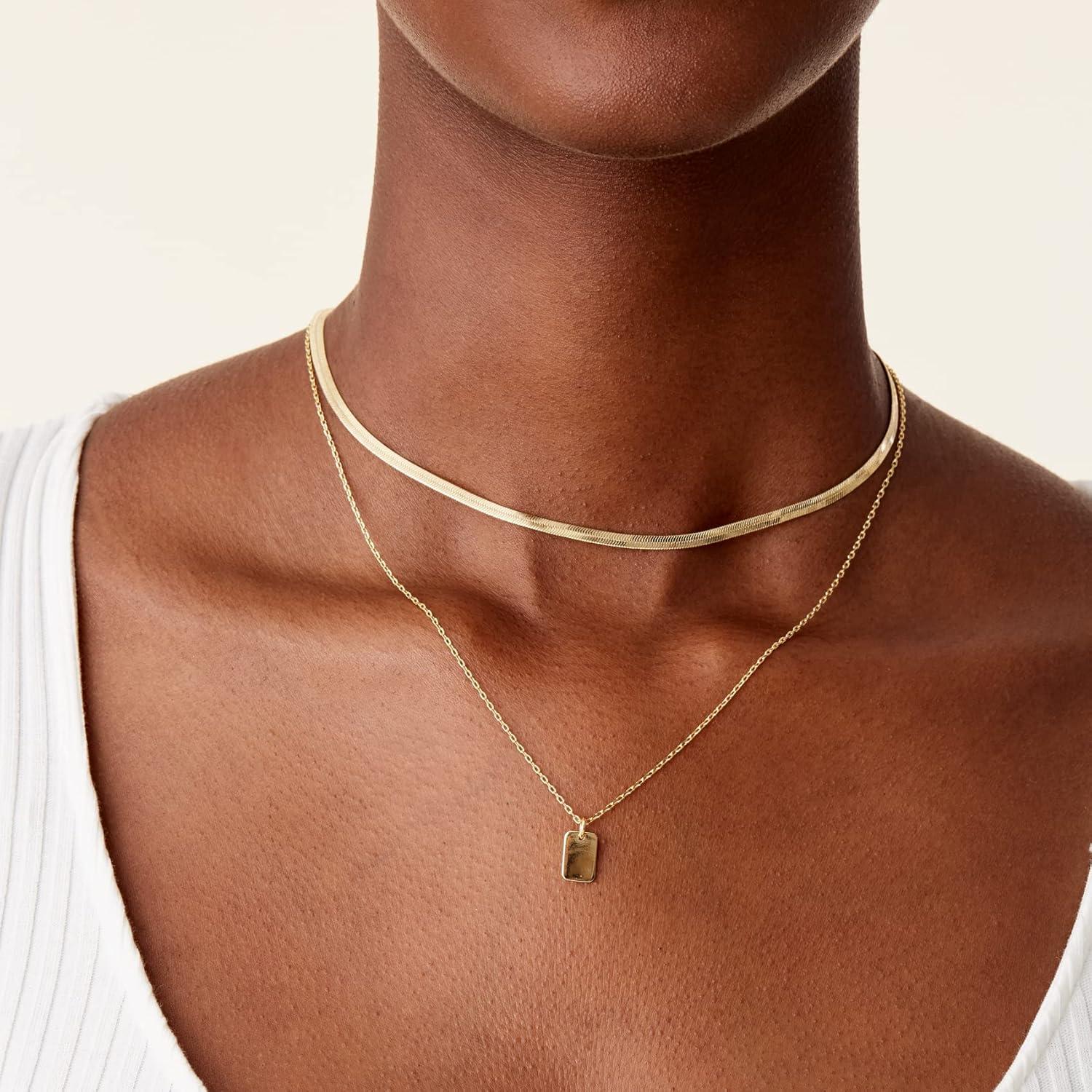 imagePAVOI 14K Gold Plated Layering Necklaces  Stylish Minimalist Design Pendant Necklaces  Bar Lotus Disc Dog Tag Horizontal Bar Pendants for WomenRose Gold