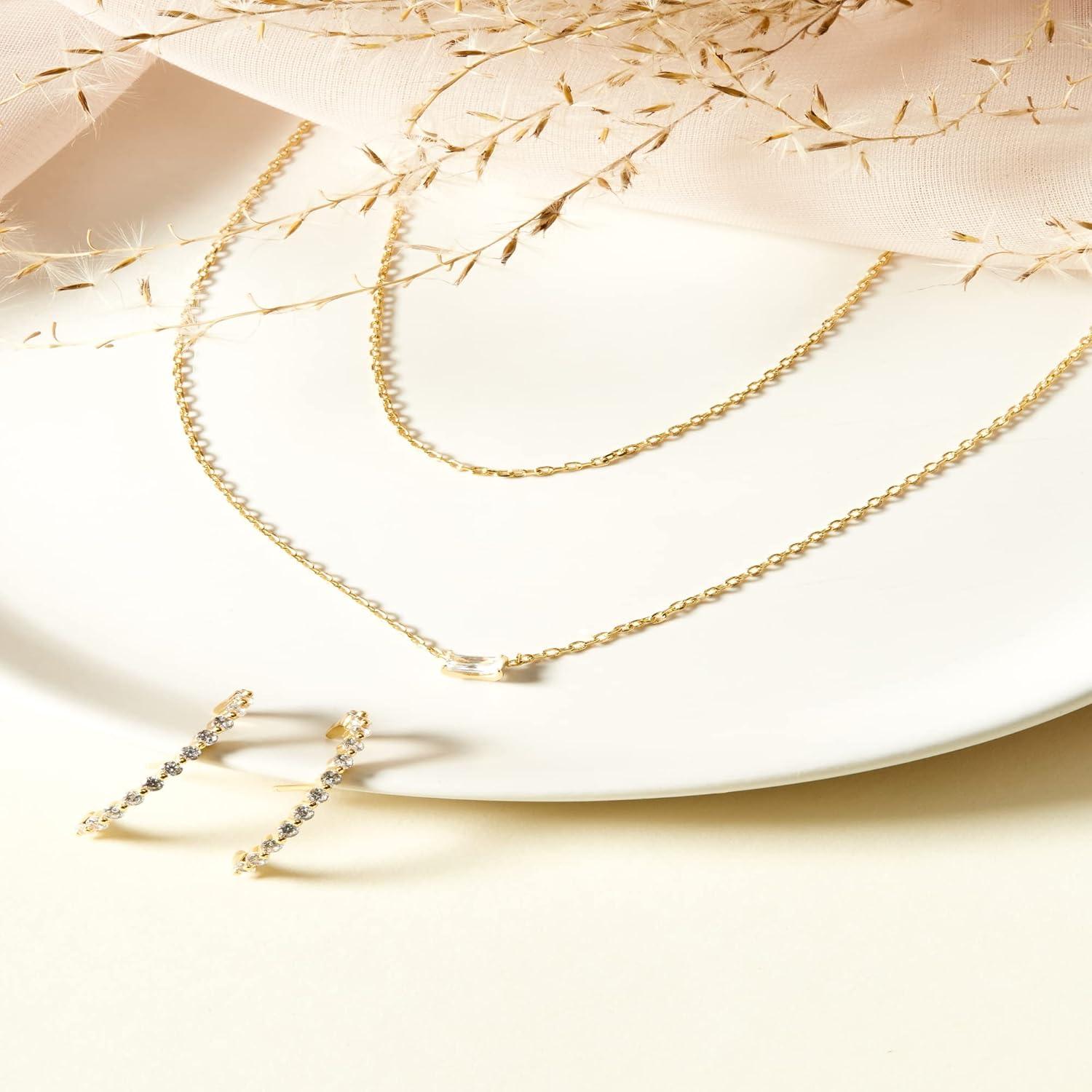imagePAVOI 14K Gold Plated Layering Necklaces  Stylish Minimalist Design Pendant Necklaces  Bar Lotus Disc Dog Tag Horizontal Bar Pendants for WomenRose Gold