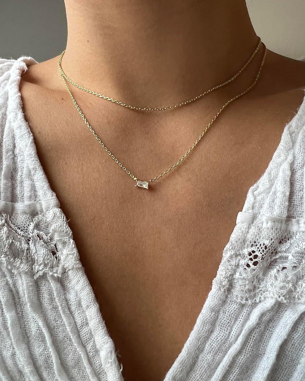 imagePAVOI 14K Gold Plated Layering Necklaces  Stylish Minimalist Design Pendant Necklaces  Bar Lotus Disc Dog Tag Horizontal Bar Pendants for WomenYellow Gold