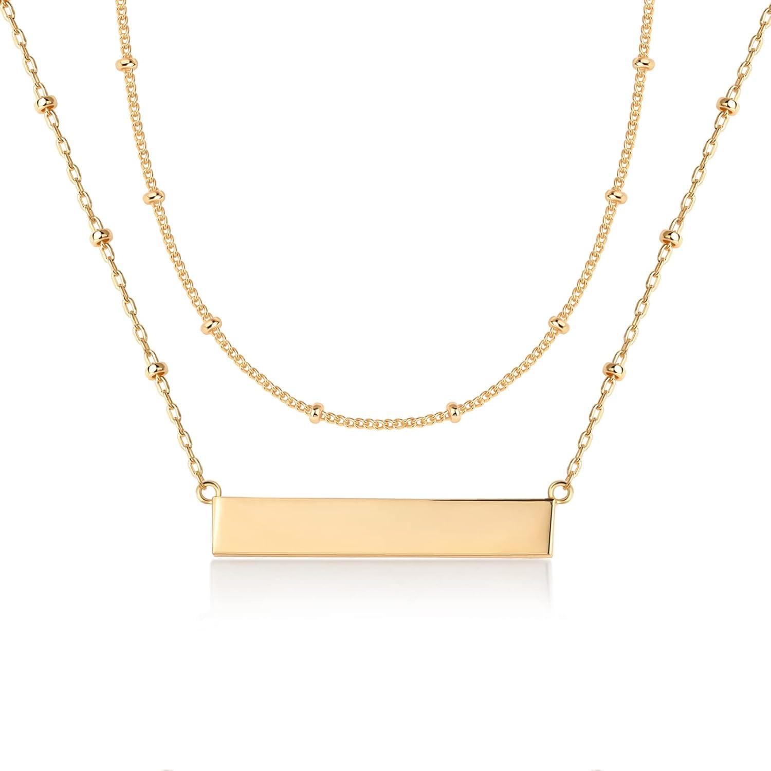 imagePAVOI 14K Gold Plated Layering Necklaces  Stylish Minimalist Design Pendant Necklaces  Bar Lotus Disc Dog Tag Horizontal Bar Pendants for WomenYellow Gold