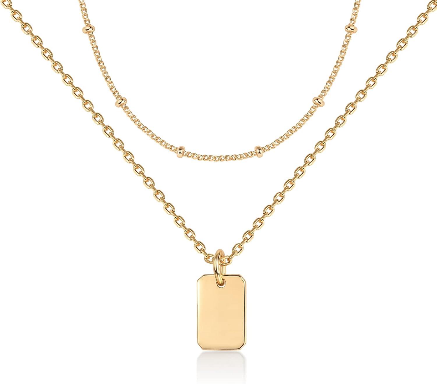 imagePAVOI 14K Gold Plated Layering Necklaces  Stylish Minimalist Design Pendant Necklaces  Bar Lotus Disc Dog Tag Horizontal Bar Pendants for WomenYellow Gold