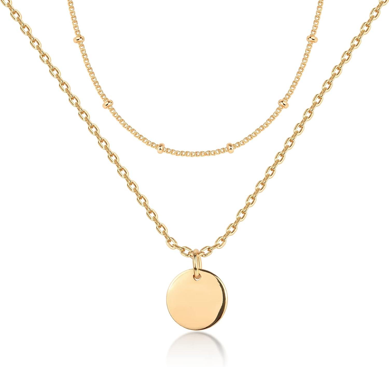 imagePAVOI 14K Gold Plated Layering Necklaces  Stylish Minimalist Design Pendant Necklaces  Bar Lotus Disc Dog Tag Horizontal Bar Pendants for WomenYellow Gold