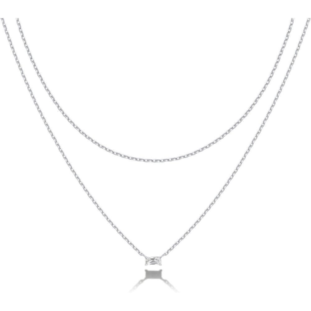 imagePAVOI 14K Gold Plated Layering Necklaces  Stylish Minimalist Design Pendant Necklaces  Bar Lotus Disc Dog Tag Horizontal Bar Pendants for WomenWhite Gold