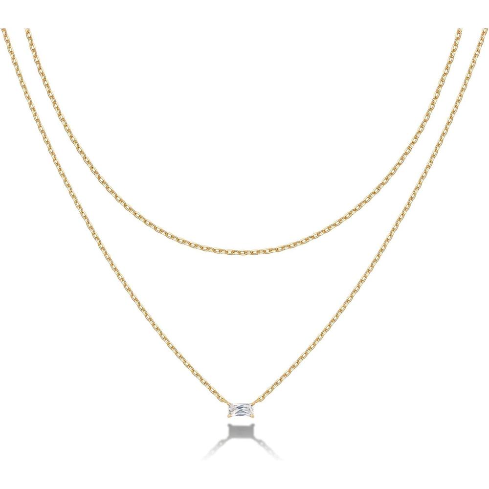 imagePAVOI 14K Gold Plated Layering Necklaces  Stylish Minimalist Design Pendant Necklaces  Bar Lotus Disc Dog Tag Horizontal Bar Pendants for WomenYellow Gold