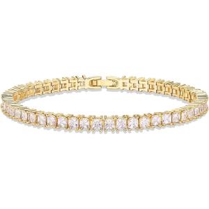 imagePAVOI 14K Gold Plated Cubic Zirconia Classic Tennis Bracelet  Gold Bracelets for Women  4mm CZ Size 6575 InchYellow Gold