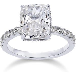 imagePAVOI 14K Gold Plated 35CT Square Radiant Cubic Zirconia Engagement and Promise Ring for Women  Hidden Halo RingWhite Gold