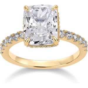 imagePAVOI 14K Gold Plated 35CT Square Radiant Cubic Zirconia Engagement and Promise Ring for Women  Hidden Halo RingYellow Gold