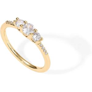 imagePAVOI 14K Gold Plated Cubic Zirconia Round 3Stone Ring  Engagement Style Promise Ring for Women and HerYellow Gold