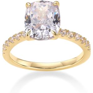 imagePAVOI 14K Gold Plated Engagement Rings for Women  Promise Wedding Band  3CT Cushion Cut Round Oval Cubic Zirconia Fake Engagement RingYellow Gold
