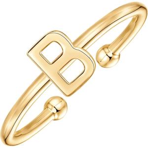 imagePAVOI 14K Gold Plated Initial Letter Adjustable Ring for Women  Thin Initial Band  Dainty Fashion Jewelry Gifts B