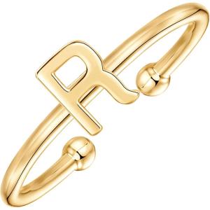imagePAVOI 14K Gold Plated Initial Letter Adjustable Ring for Women  Thin Initial Band  Dainty Fashion Jewelry Gifts R