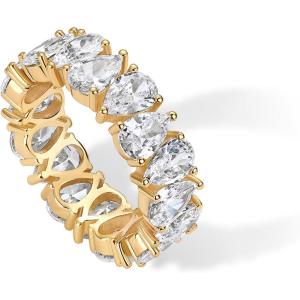 imagePAVOI 14K Gold Plated Pear Love Eternity Rings for Women  Gold Cubic Zirconia Ring  Bridal Eternity Wedding Band RingYellow Gold
