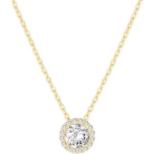 imagePAVOI 14K Gold Plated Post Faux Diamond Round Solitaire Pendant Halo Necklace  Gold Necklace for Women  Slider AdjustableYellow Gold