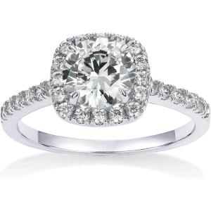 imagePAVOI 14K Gold Plated Square Halo Engagement Rings  Premium Cubic Zirconia Promise Eternity Ring for Women  Wedding BandsWhite Gold
