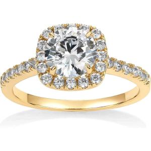 imagePAVOI 14K Gold Plated Square Halo Engagement Rings  Premium Cubic Zirconia Promise Eternity Ring for Women  Wedding BandsYellow Gold