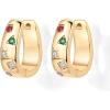 imagePAVOI 14K Gold Plated 925 Sterling Silver Posts Chunky Huggie Earrings for Women  MultiColored Cubic Zirconia Statement Hoop EarringsYellow Gold