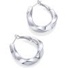 imagePAVOI 14K Gold Plated Sterling Silver Posts Chunky Wavy Hoop Earrings for Women  Lightweight Statement Twisted Endless Wave Hoops EarringsWhite Gold