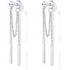 imagePAVOI 18K Gold Plated Sterling Silver Posts Drop Dangle Chain Earrings for Women  Dangling Chain Studs  Cubic Zirconia Ball Threader Earscapes EarringsWhite Gold