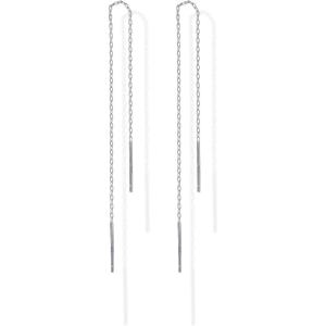 imagePAVOI 14K Gold Plated 925 Sterling Silver Post Threader Earrings for Women  Minimalist Gold Chain Earrings Double Piercings  Dangle Twist WavyWhite Gold