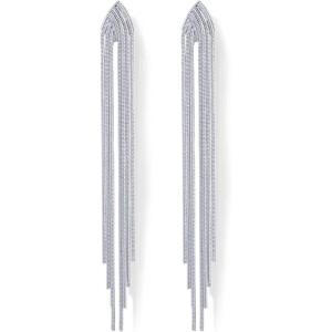imagePAVOI 14K Gold Plated 925 Sterling Silves Posts Long Tassel Dangle Earrings for Women  Elegant Rhinestone Chain Chandelier Drop Earrings  Statement JewelryWhite Gold