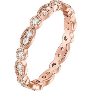 imagePAVOI 14K Gold Plated Cubic Zirconia Band  Round Milgrain Eternity Bands  Gold Rings for WomenRose Gold
