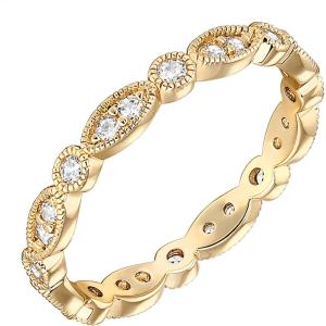 imagePAVOI 14K Gold Plated Cubic Zirconia Band  Round Milgrain Eternity Bands  Gold Rings for WomenYellow Gold