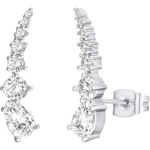 imagePAVOI 14K Gold Plated Cubic Zirconia Ear Crawler Stud Earrings for Women  Faux Diamond Arrow Climber Fashion Earrings  Trendy Earscape Statement JewelryWhite Gold