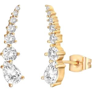 imagePAVOI 14K Gold Plated Cubic Zirconia Ear Crawler Stud Earrings for Women  Faux Diamond Arrow Climber Fashion Earrings  Trendy Earscape Statement JewelryYellow Gold