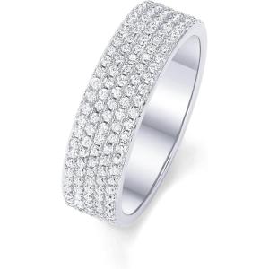 imagePAVOI 14K Gold Plated Cubic Zirconia Wide Eternity Statement Rings  CZ Stackable Wedding Band for WomenWhite Gold