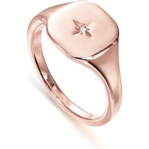 imagePAVOI 14K Gold Plated Engraved Signet Ring with North Star  Lightweight Thick Statement Rings for Women  Everyday JewelryRose Gold