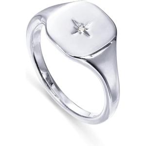 imagePAVOI 14K Gold Plated Engraved Signet Ring with North Star  Lightweight Thick Statement Rings for Women  Everyday JewelryWhite Gold