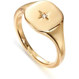 imagePAVOI 14K Gold Plated Engraved Signet Ring with North Star  Lightweight Thick Statement Rings for Women  Everyday JewelryYellow Gold