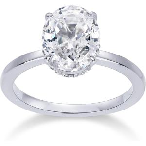 imagePAVOI 14K Gold Plated Oval Engagement Ring for Women  Hidden Halo 25CT Cubic Zirconia Promise Ring  Wedding BandWhite Gold