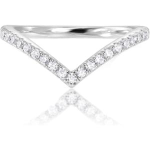 imagePAVOI 14K Gold Plated Sparkling Wishbone V Ring for Women with Cubic ZirconiaWhite Gold