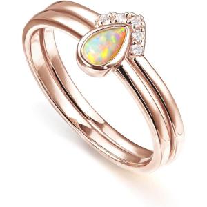 imagePAVOI 14K Gold Plated Stacking Rings for Women  Classy Design with Sparkling Cubic Zirconia Crystals ampamp Opal  Everyday JewelryRose Gold