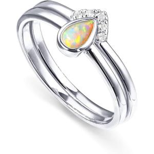 imagePAVOI 14K Gold Plated Stacking Rings for Women  Classy Design with Sparkling Cubic Zirconia Crystals ampamp Opal  Everyday JewelryWhite Gold