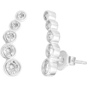 imagePAVOI 14K Gold Plated Sterling Silver Post Cubic Zirconia Ear Crawler Earrings  Tiny Faux Diamond Sterling Silver Post Ear Climber Fashion Earrings for WomenWhite Gold