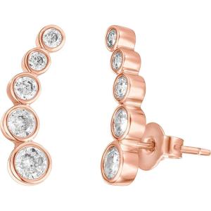 imagePAVOI 14K Gold Plated Sterling Silver Post Cubic Zirconia Ear Crawler Earrings  Tiny Faux Diamond Sterling Silver Post Ear Climber Fashion Earrings for WomenRose Gold