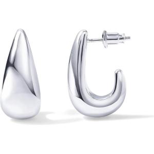 imagePAVOI 14K Gold Plated Sterling Silver Post Statement Huggie Earrings  Gold Dome Hoop Earrings for WomenWhite Gold