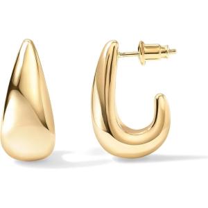 imagePAVOI 14K Gold Plated Sterling Silver Post Statement Huggie Earrings  Gold Dome Hoop Earrings for WomenYellow Gold