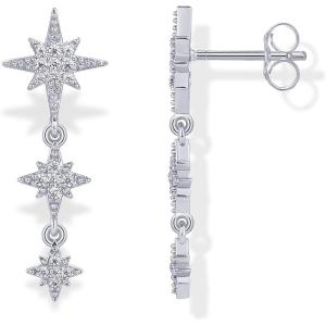 imagePAVOI 14K Gold Plated Sterling Silver Posts Cubic Zirconia North Star Drop Dangle Earrings for Women  Celestial Gold Statement EarringsWhite Gold