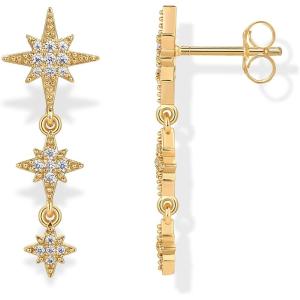 imagePAVOI 14K Gold Plated Sterling Silver Posts Cubic Zirconia North Star Drop Dangle Earrings for Women  Celestial Gold Statement EarringsYellow Gold