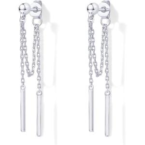imagePAVOI 18K Gold Plated Sterling Silver Posts Drop Dangle Chain Earrings for Women  Dangling Chain Studs  Cubic Zirconia Ball Threader Earscapes EarringsWhite Gold