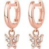 imagePAVOI 14K Gold Plated S925 Sterling Silver Post Lightweight DropDangle Huggie Earrings for Women  Star Lock Butterfly Moon Lightning  Dainty EarringsRose Gold