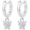 imagePAVOI 14K Gold Plated S925 Sterling Silver Post Lightweight DropDangle Huggie Earrings for Women  Star Lock Butterfly Moon Lightning  Dainty EarringsWhite Gold